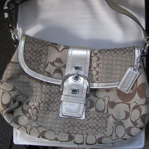 Authentic Coach Purse Bag Tan & Gold w/Buckle